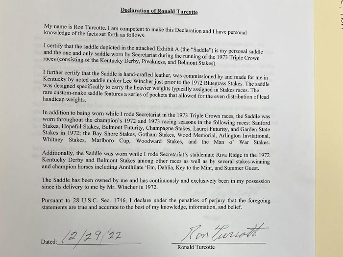 Lettre en anglais de Ron Turcotte.