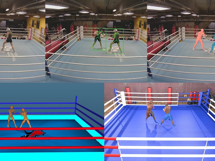 Du motion capture représentant deux boxeurs sur un ring.