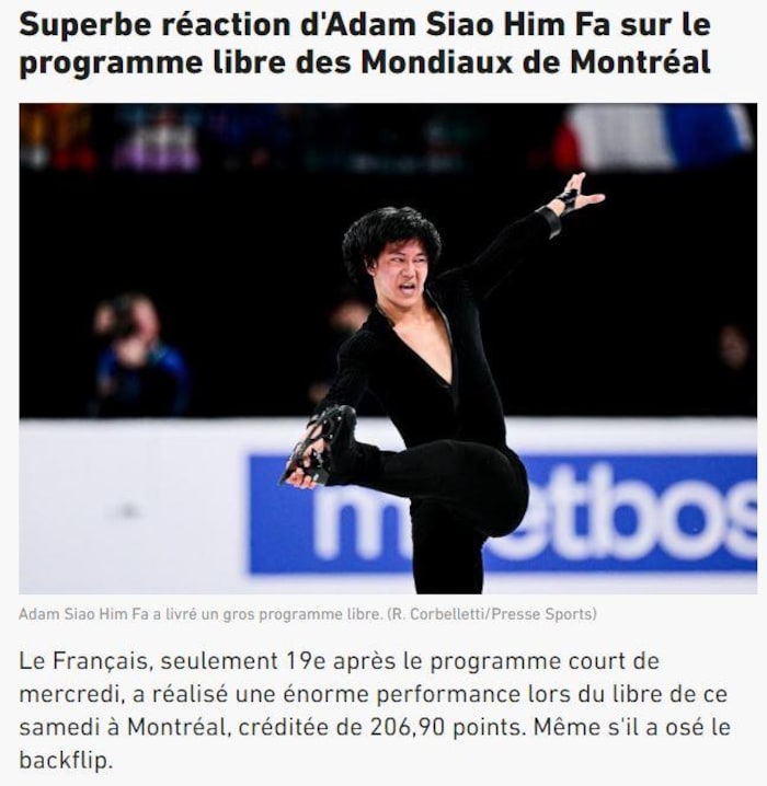 Capture d'écran du journal français L'Équipe.
