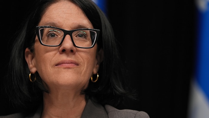 Sonia LeBel lors d'un point de presse.