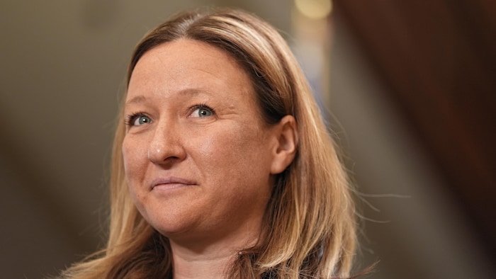 Maïté Blanchette Vézina en point de presse.