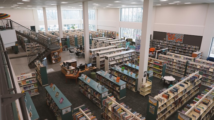 Les rayons des différentes sections à l'intérieur de la bibliothèque Lisette-Morin
