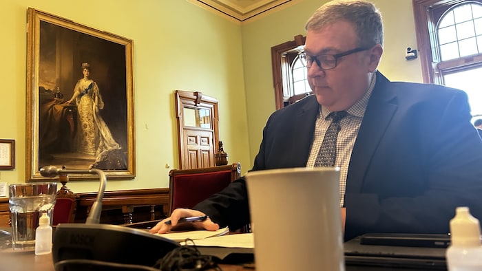 Une photo du sous-ministre Éric Beaulieu de passage devant le comité des comptes publics. 