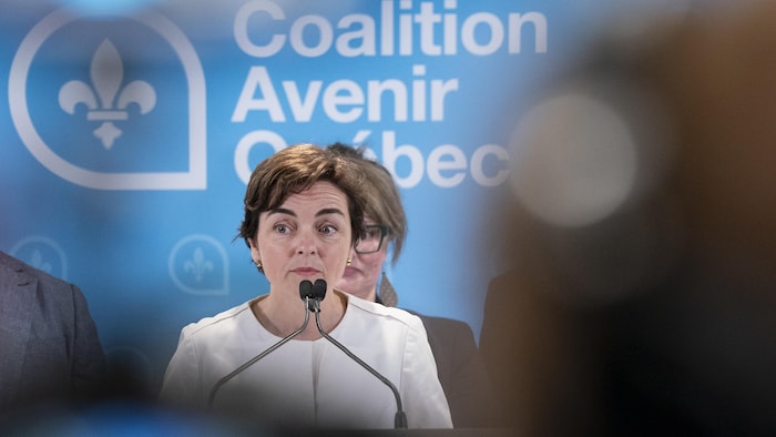 Christine Fréchette s'exprime au micro.