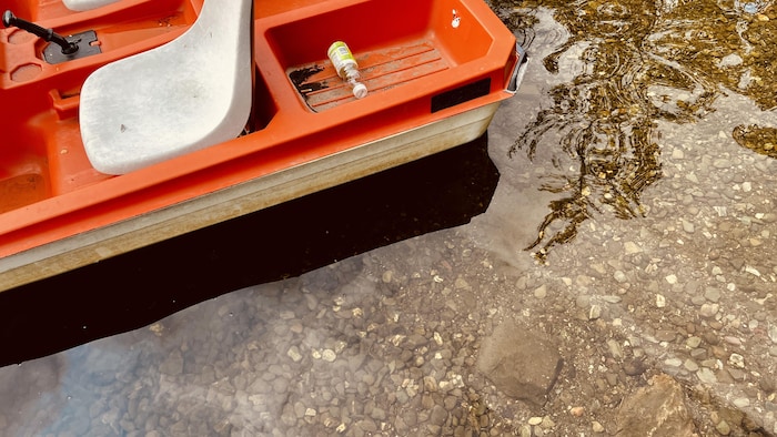 Fond du lac à travers l'eau avec pédalo.