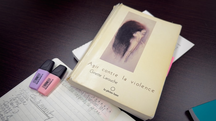 Le livre posé sur une table de travail.