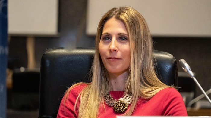 La vérificatrice générale de la Ville d'Ottawa, Nathalie Gougeon, derrière un micro.
