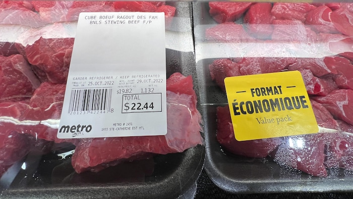 Deux paquets de bœuf en cubes, dont un en format économique. 