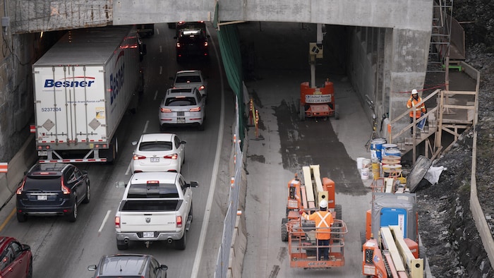 Repair work on the Louis-Hippolyte-Lafontaine Bridge Tunnel in Montreal.