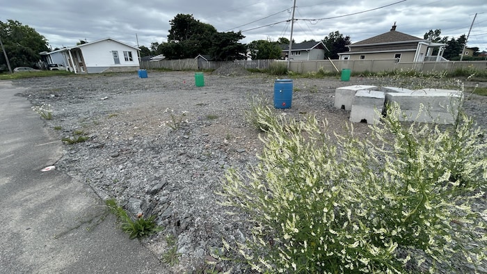 Une photo du terrain vide de l'ancienne station-service.