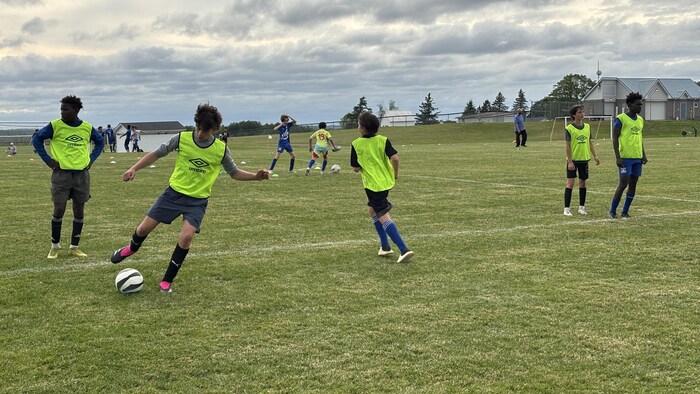 Des joueurs de soccer sur un terrain.