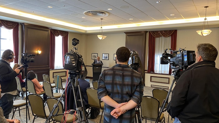 Press conference by José Francisco Calí Tzay in a hotel in Ottawa, the federal capital, on March 10, 2023.
