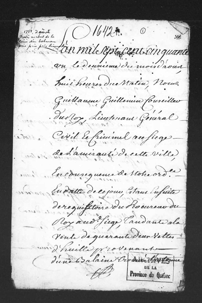 Un document de la Juridiction royale de Montréal qui date du 5 mars 1755.