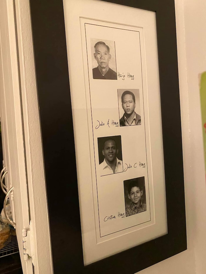 Photographies du grand-père, du père et du fils du chorégraphe Julio Hong, ainsi que de lui-même. 