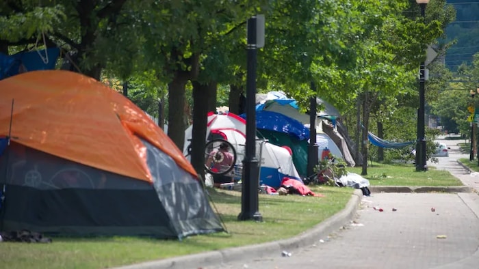 Plusieurs tentes dans un parc d'Hamilton.
