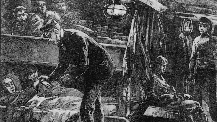 Une illustration du 19e siècle montrant des émigrants irlandais qui se dirigent vers les États-Unis.