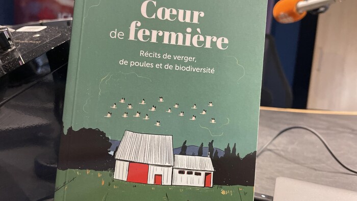 Couverture d'un livre qui représente une femme face à une ferme dans un décor rural.