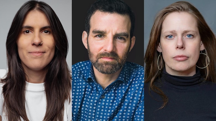 Les portraits de trois personnes.