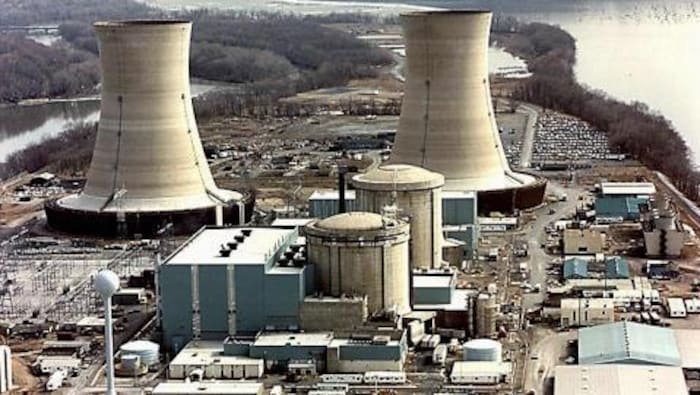 Photo d'archives montrant une vue aérienne de la centrale de Three Mile Island.