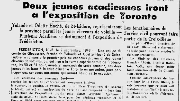 Photo de la une du journal Évangeline de 1949.