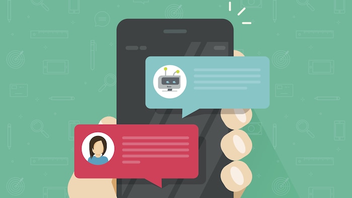 Interface mobile qui montre une conversation entre un robot et une personne.
