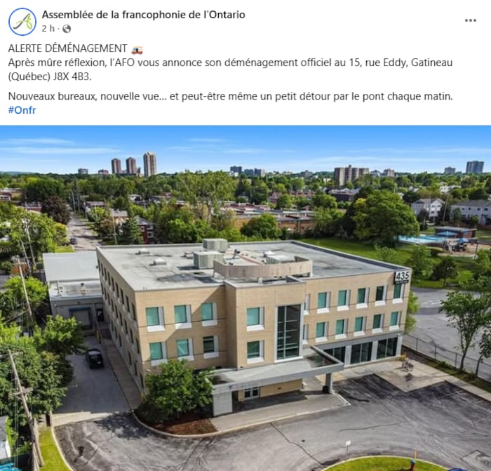 Capture d'écran de la publication du poisson d'avril de l'Assemblée de la francophonie de l'Ontario.