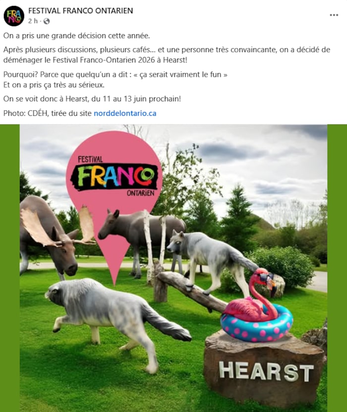 Capture d'écran de la publication de poisson d'avril du Festival franco-ontarien.