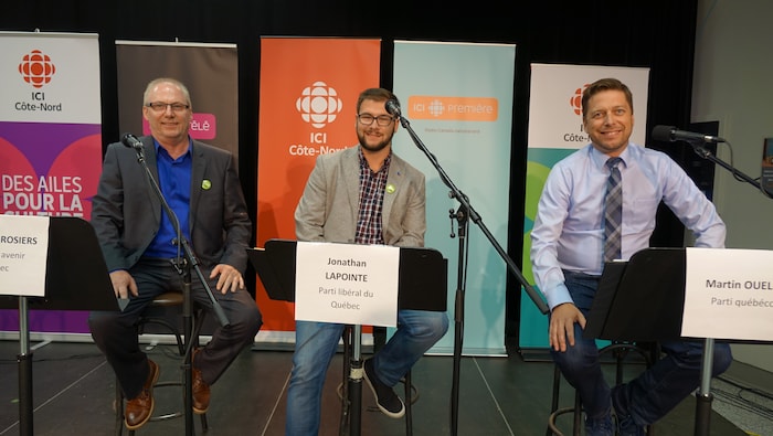 De gauche à droite : André Desrosiers de la Coalition avenir Québec, Jonathan Lapointe du Parti libéral du Québec et Martin Ouellet du Parti québécois
