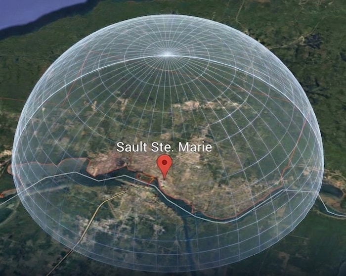 Visualisation d'un dôme fictif au-dessus de Sault Ste. Marie