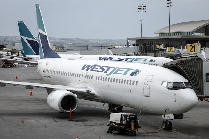 Un avion de WestJet sur le tarmac.