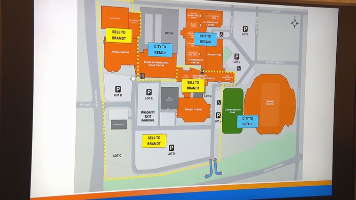 Une carte qui permet de voir quels sont les bâtiments qui sont vendus à Brandt, et ceux retenus par la Ville.