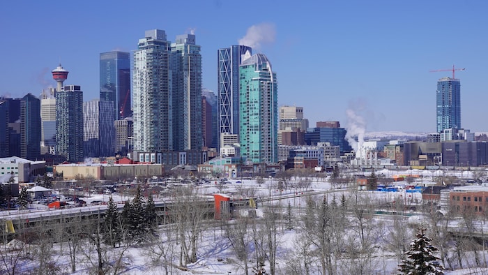 Plan large des tours du centre-ville de Calgary.
