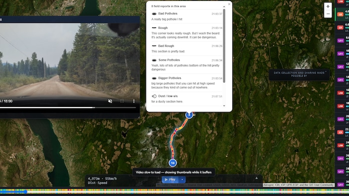 Une capture d'écran montre une carte puis des informations routières sur le logiciel développé par BackRoadIntel.
