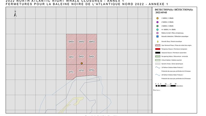 Une carte représentant le quadrilatère fermé à la pêche.