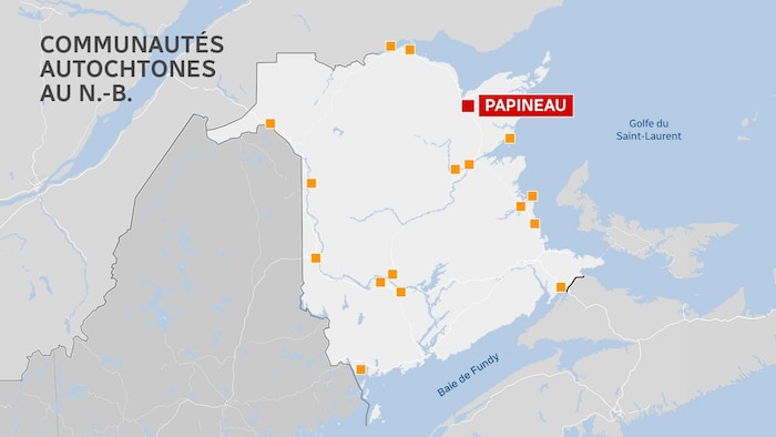 Carte avec toutes les communautés autochtones au Nouveau-Brunswick