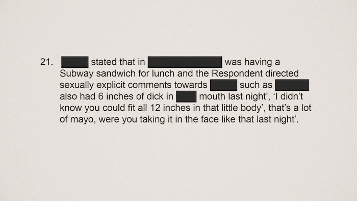 Un extrait d'un rapport d'enquête sur des cas de harcèlement sexuel.