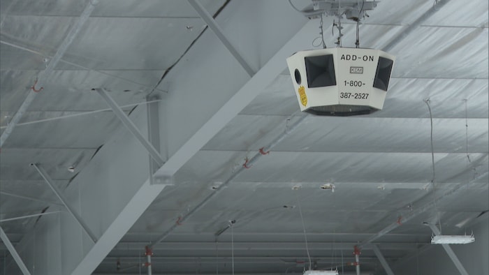 Poutre blanche au plafond d'un aréna