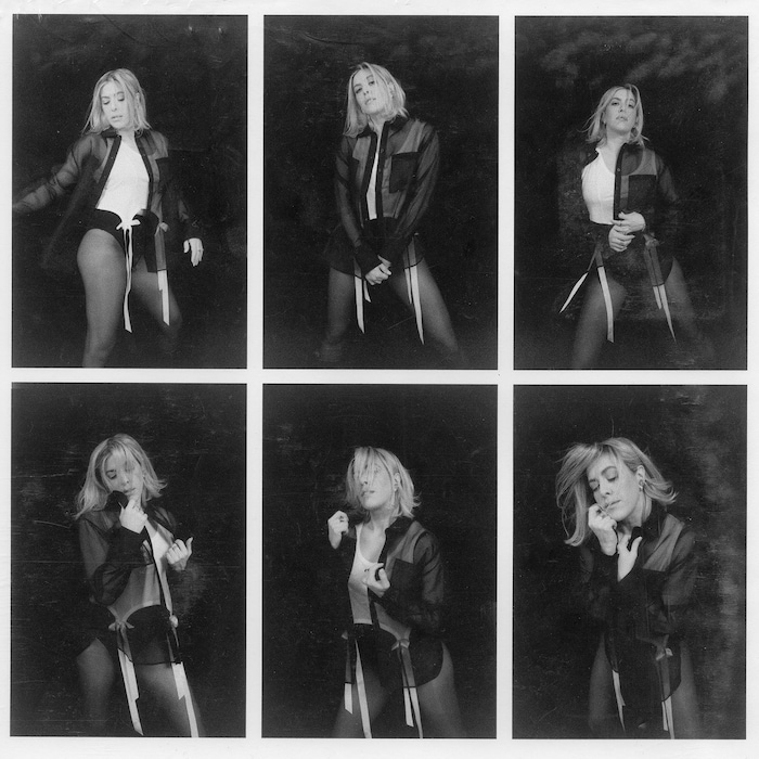 Montage de plusieurs photographies de Laurence Nerbonne qui pose.