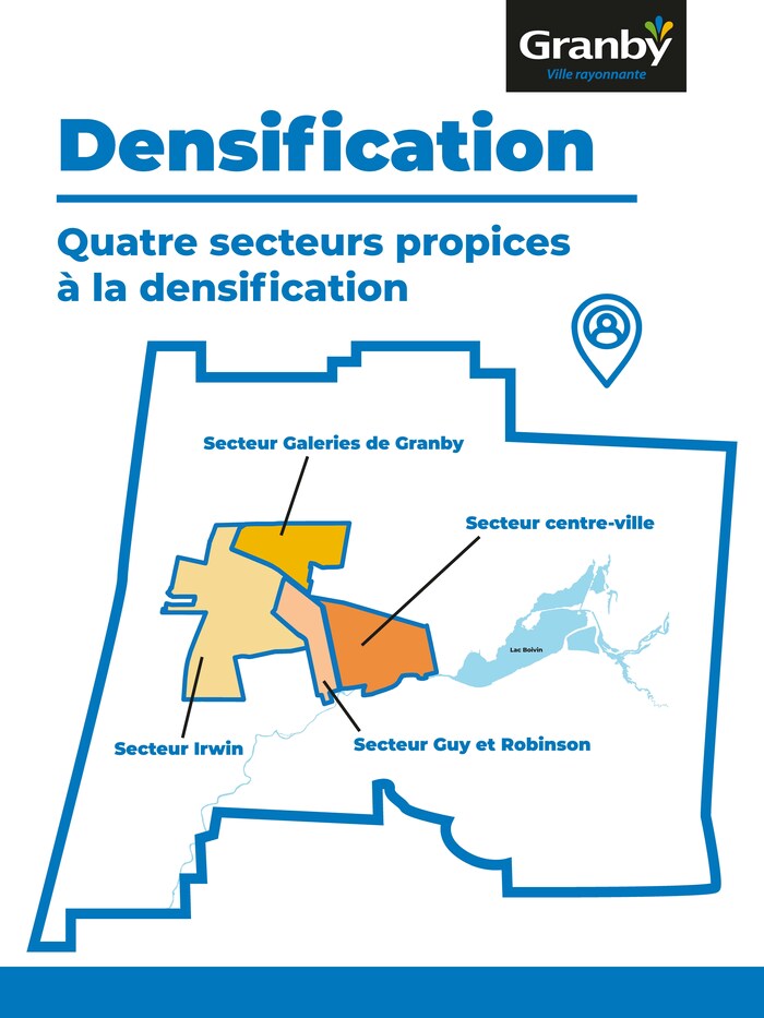 Une carte de quatre secteurs propices à la densification. 