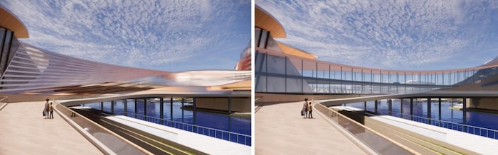 Deux rendus architecturaux placés côte à côte.