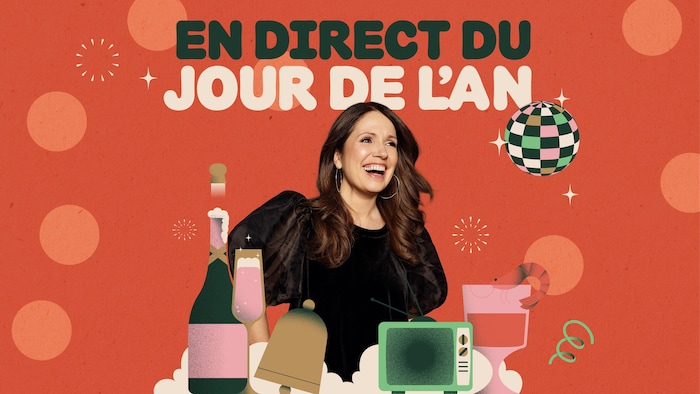Affiche de l'émission spéciale « En direct du jour de l'An » avec l'animatrice France Beaudoin.