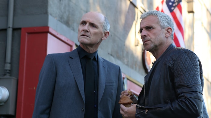 Les comédiens Colm Feore et Patrick Huard durant le tournage de Bon cop, bad cop 2.