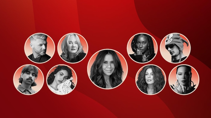 Affiche de la fête du Canada 2026 qui présente des portraits d'artistes.