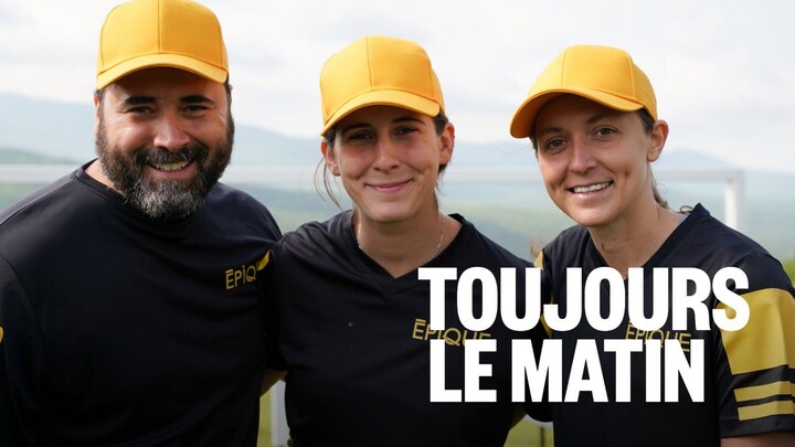 Guillaume, Anaïs et Manon de l'équipe des jaunes dans la deuxième saison de l'émission Épique diffusé sur Télé-Québec
