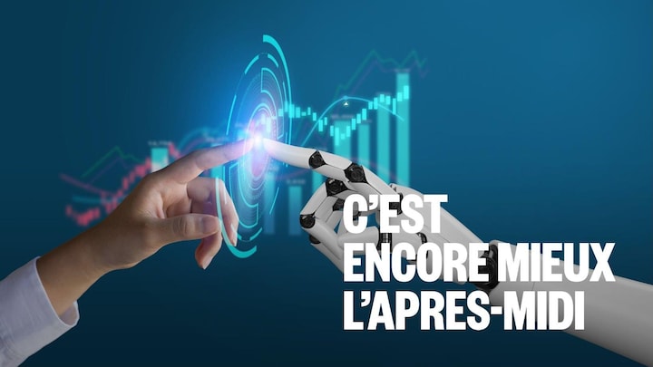 Un doigt humain et le doigt d'un robot se touchent sur un écran.