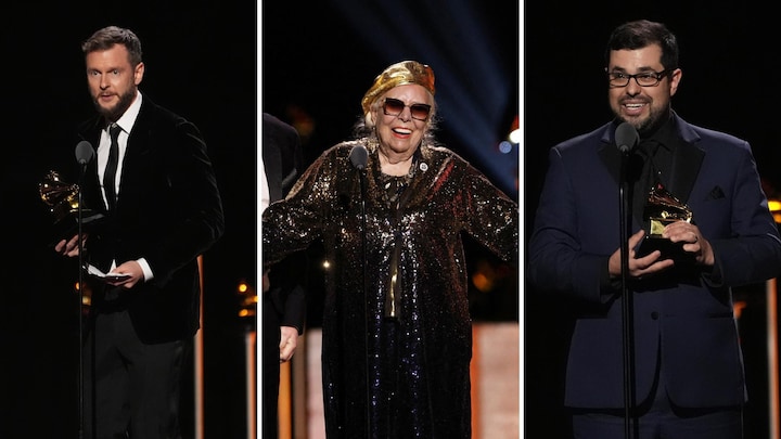 Henry Walter, mieux connu sous le nom de Cirkut (gauche), Joni Mitchell (centre) et Justin Gray (droite) reçoivent leur prix.