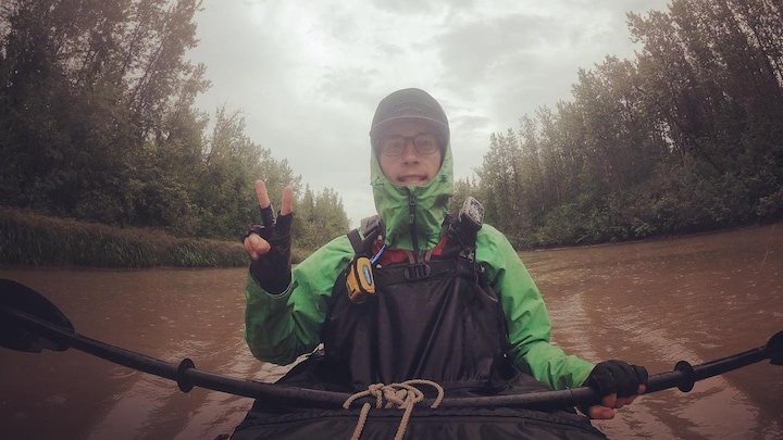 Thomas Destailleur dans un kayak.