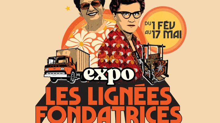 Affiche dans les tons d'orange d'une exposition.