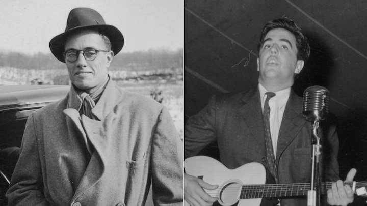 Montage de photos du folkloriste John A. Lomax et de son fils, Alan.