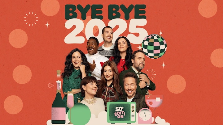 Sur un fond orangé, entouré de cocktails et d'accessoires représentant le temps des fêtes ( boules de noël, Boule disco), la distribution de l'émission affichent tous et toutes de grands sourires (Anne Dorval, Antoine Bertrand, Stéphane Rousseau, Pierre-Yves Roy-Desmarais, Katherine Levac, Virginie Fortin, Patrick Abellard et Sinem Kara).
